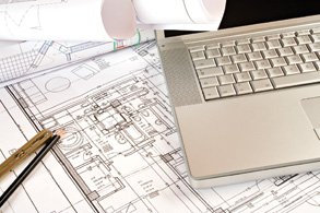 Project management - laptop and schematics